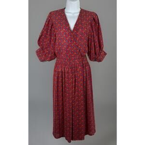 VTG 70’s L Rothschild San Francisco Red Floral Prairie Cottagecore Dress No Sz